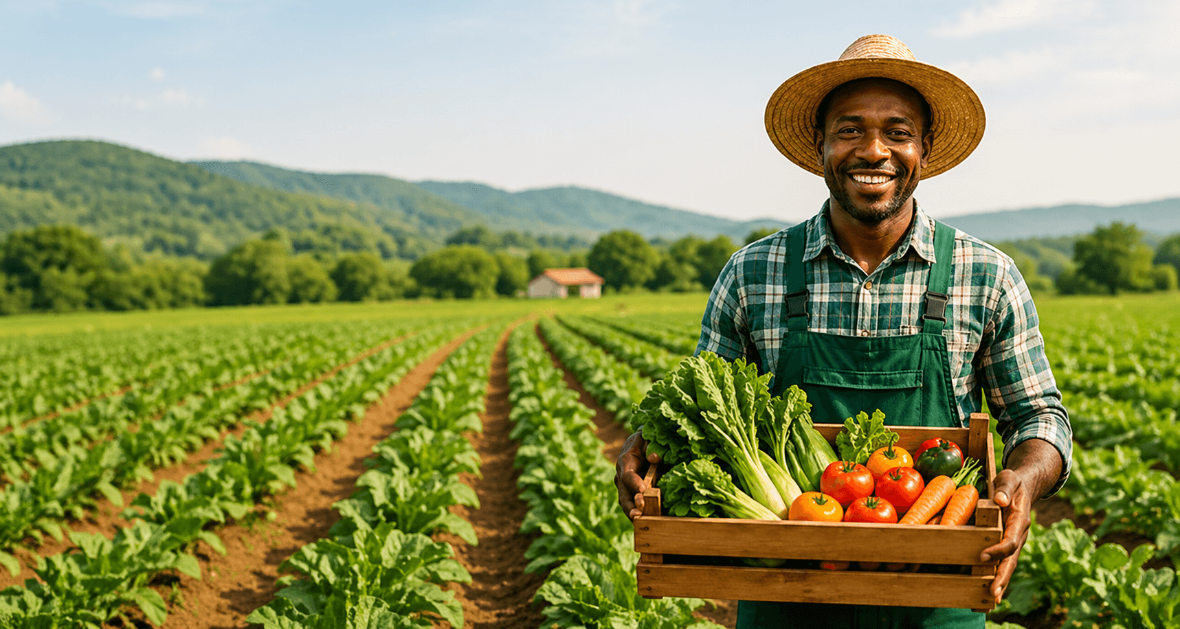 Farmer smiling with fresh produce